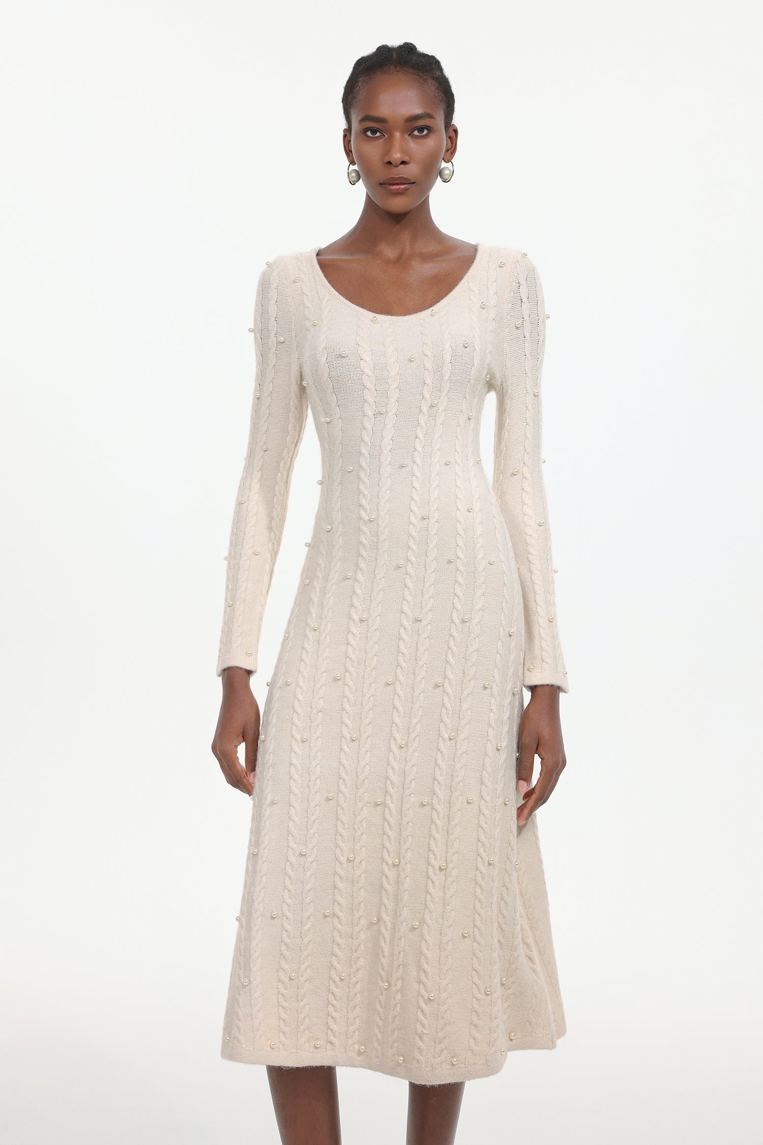 Roseau Elegant Contour Long Sleeve Knit Maxi Dress