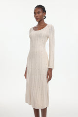 Roseau Elegant Contour Long Sleeve Knit Maxi Dress