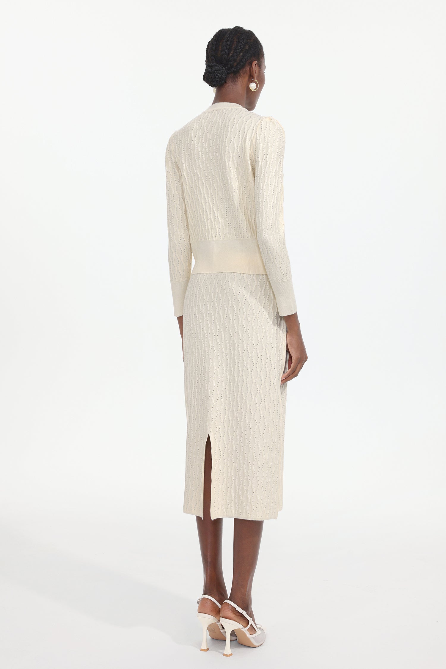Serafe Romantic Contour Long Sleeve Knit Top And Skirt Two-Piece Set
