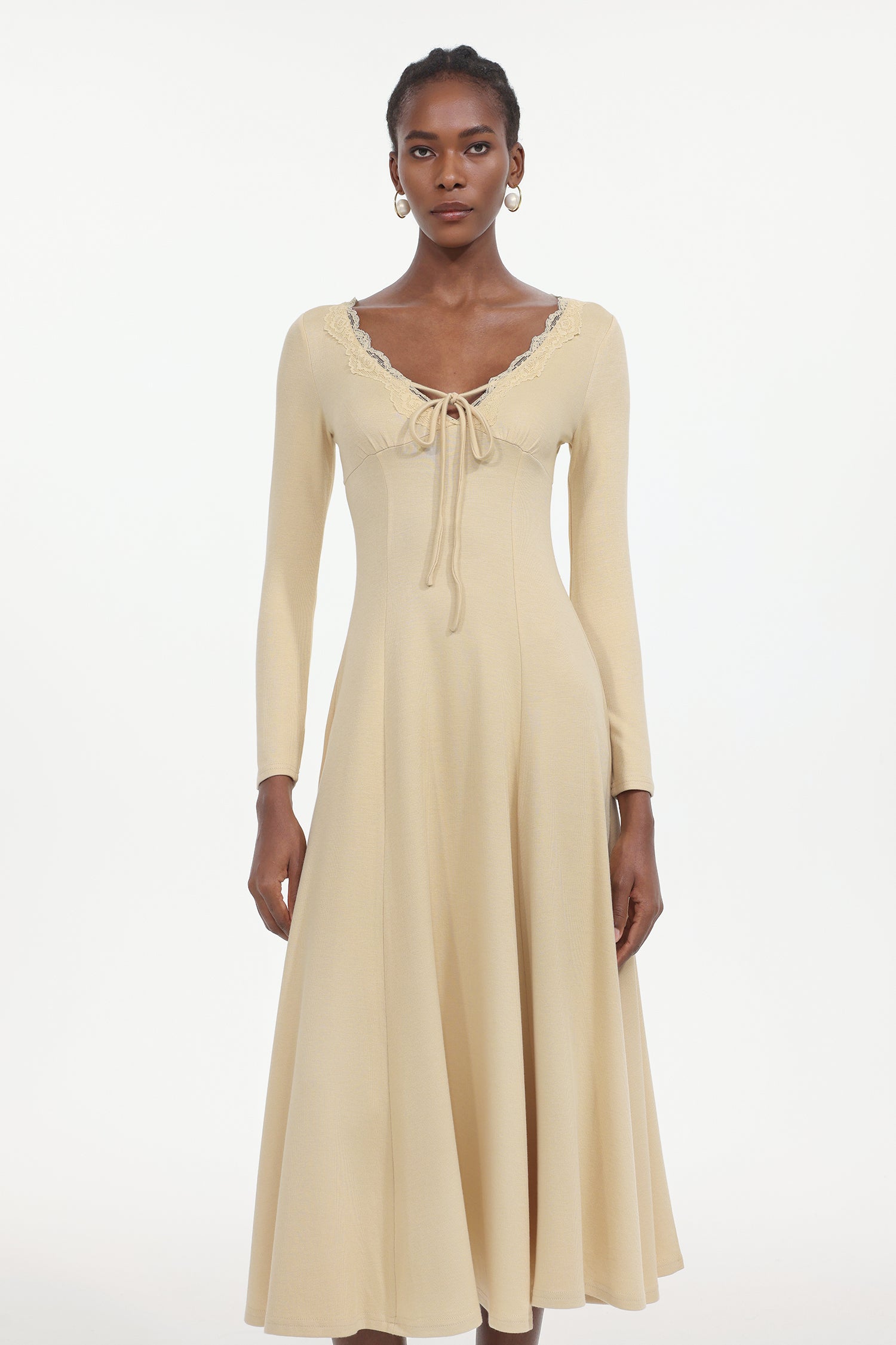 Winola Romantic Flowy Long Sleeve Bow Knit Maxi Dress