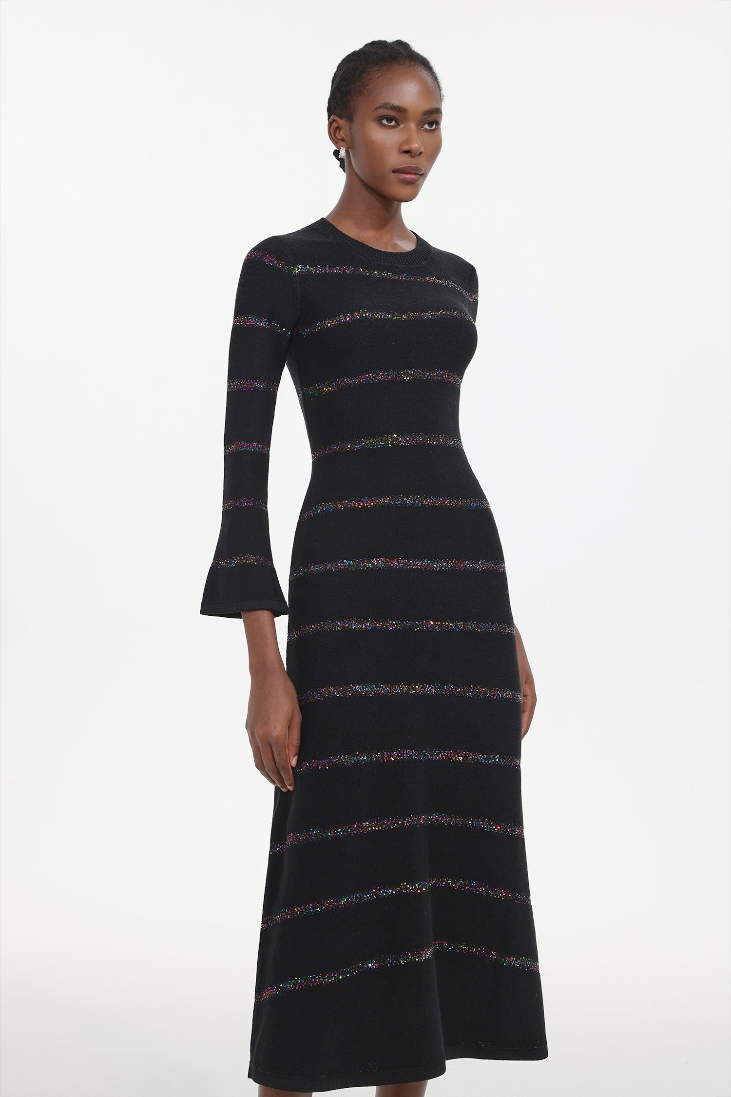 Jikisy Elegant Embellished Round Neck Long Sleeve Knit Maxi Dress