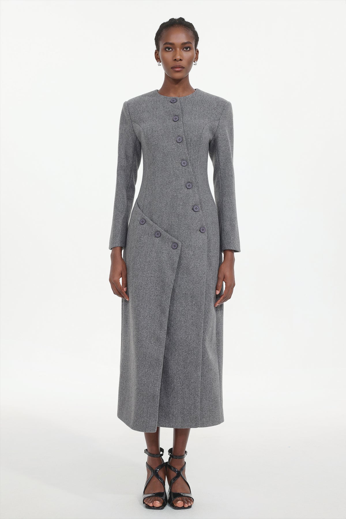 Sliye Classic Tailored Round Neck Long Sleeve Deconstructed Woven Coat