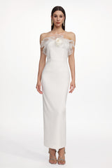 Oana Elegant Contour Strapless Ruffle Floral Maxi Dress