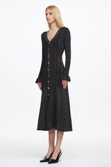 Verga Classic Contour Long Sleeve Button Front Knit Maxi Dress