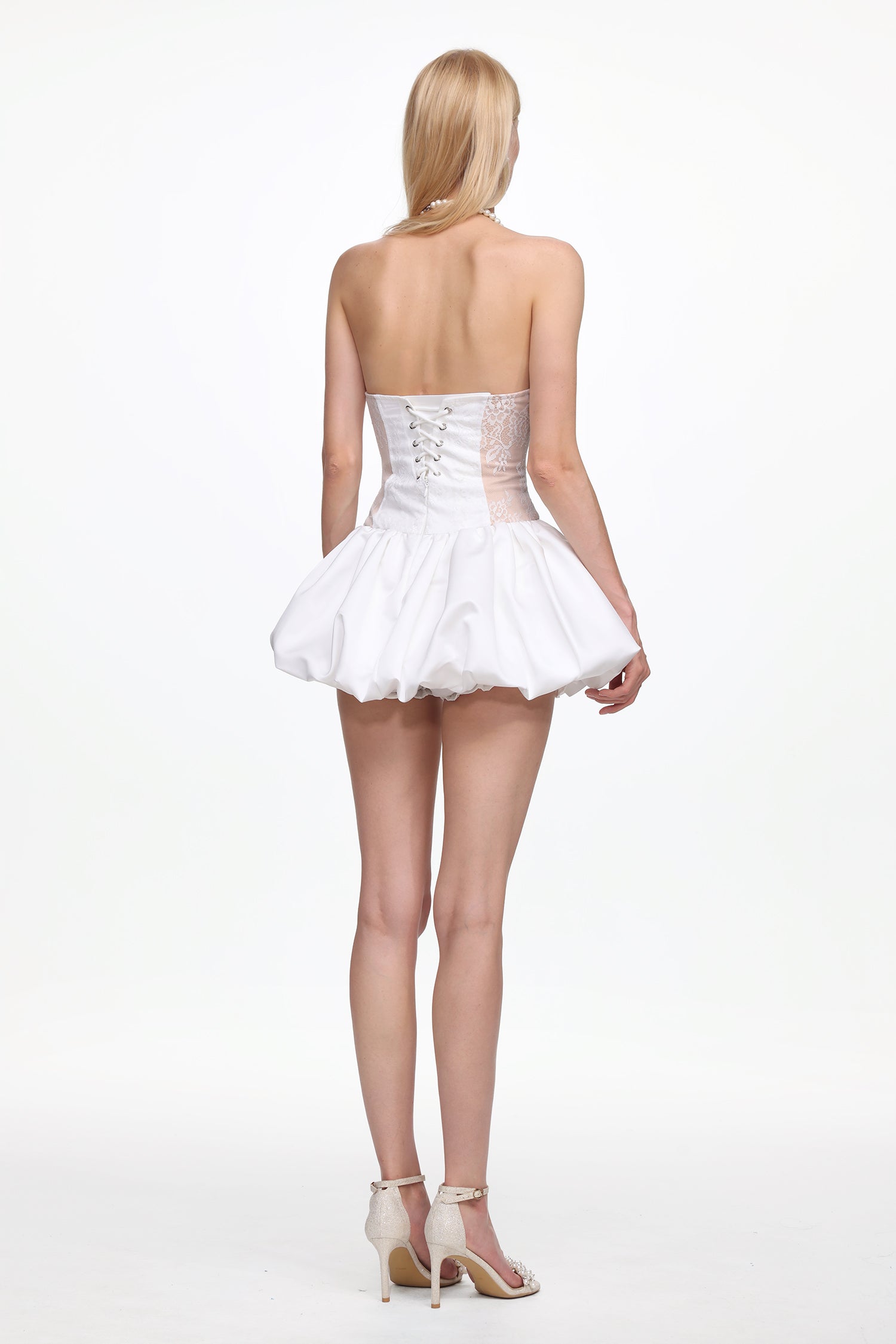 Lzada Romantic Contour Strapless Floral Lace Corset White Mini Dress