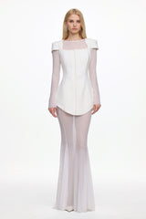 Irana Elegant Tailored Long Sleeve Top and Mesh Skirt Set