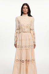 Monica Resort Flowy Long Sleeve Cut Out Woven Top And Skirt Two-Piece Set