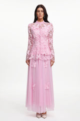 Verga Elegant Flowy Long Sleeve Butterfly Lace Woven Top And Skirt Two-Piece Set