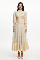 Toto Resort Flowy Long Sleeve Lace Floral Woven Maxi Dress