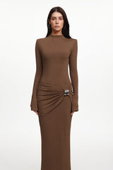 Pippa Elegant Contour Long Sleeve Ruched Knit Maxi Dress