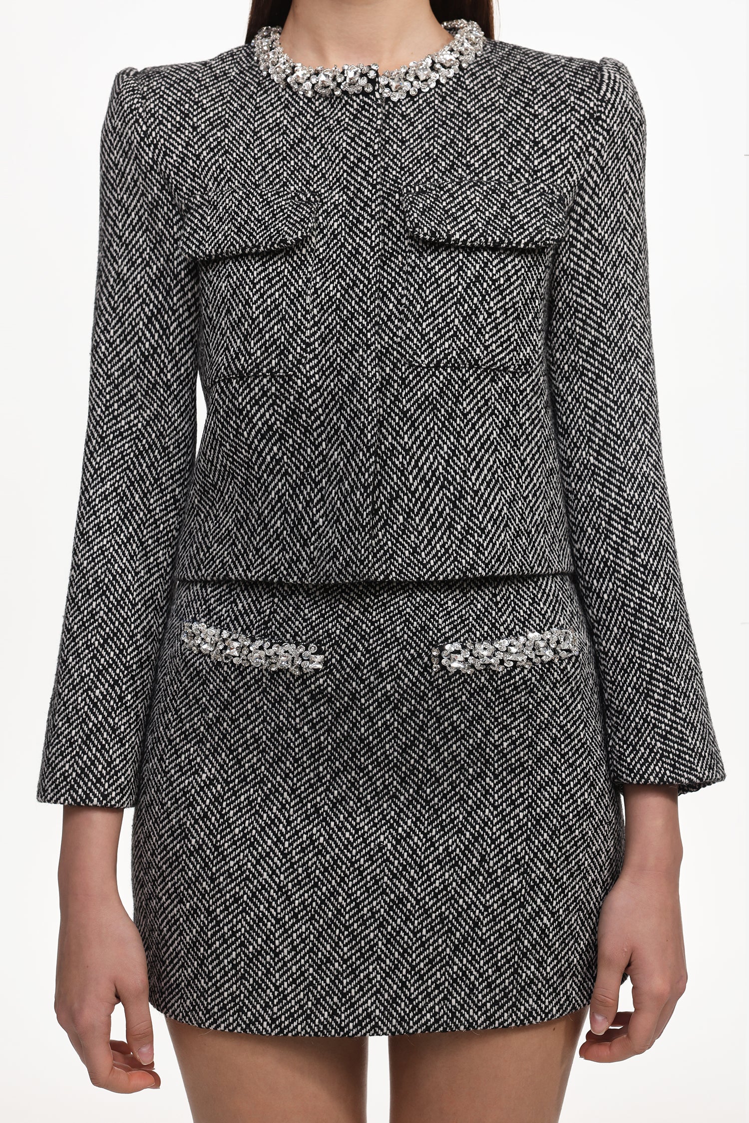 Uzaco Classic Tailored Tweed Top And Skirt Two-Piece Set