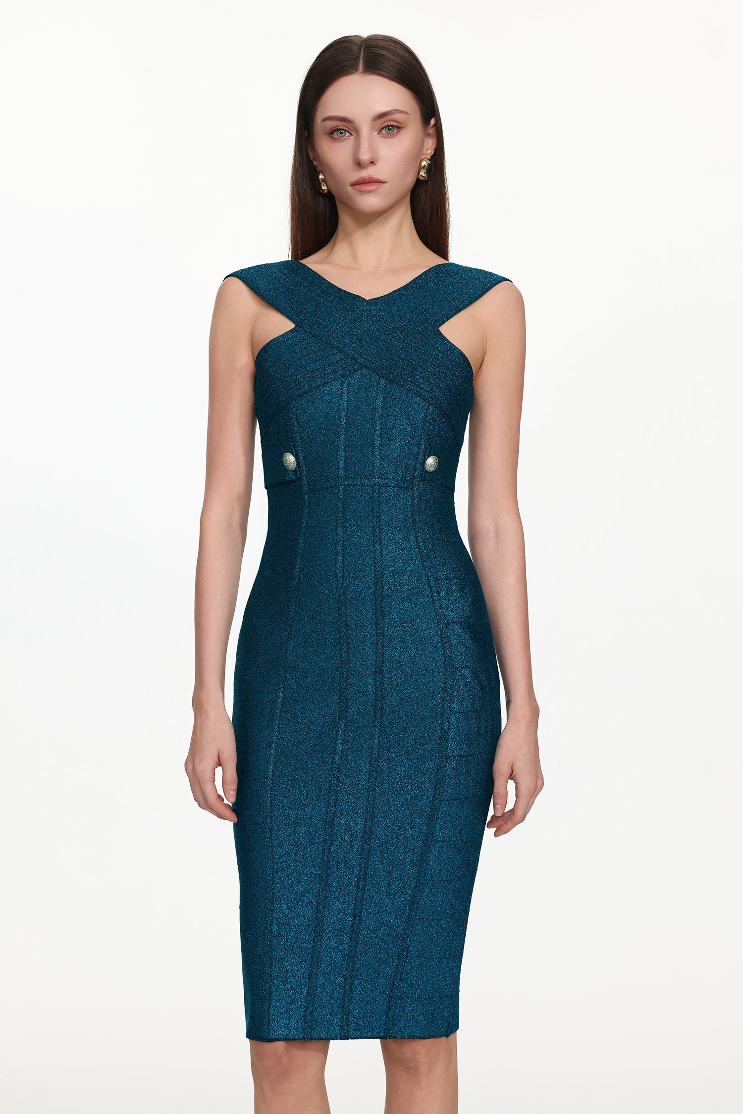 Fresco Sleeveless V-Neck Bandage Midi Dress