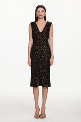 Viney Glamorous Contour V Neck Sleeveless Sequin Midi Dress