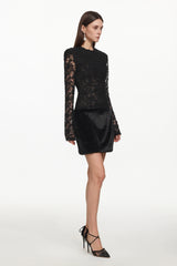 Wanda Chic Contour Long Sleeve Lace Faux Fur Mini Dress