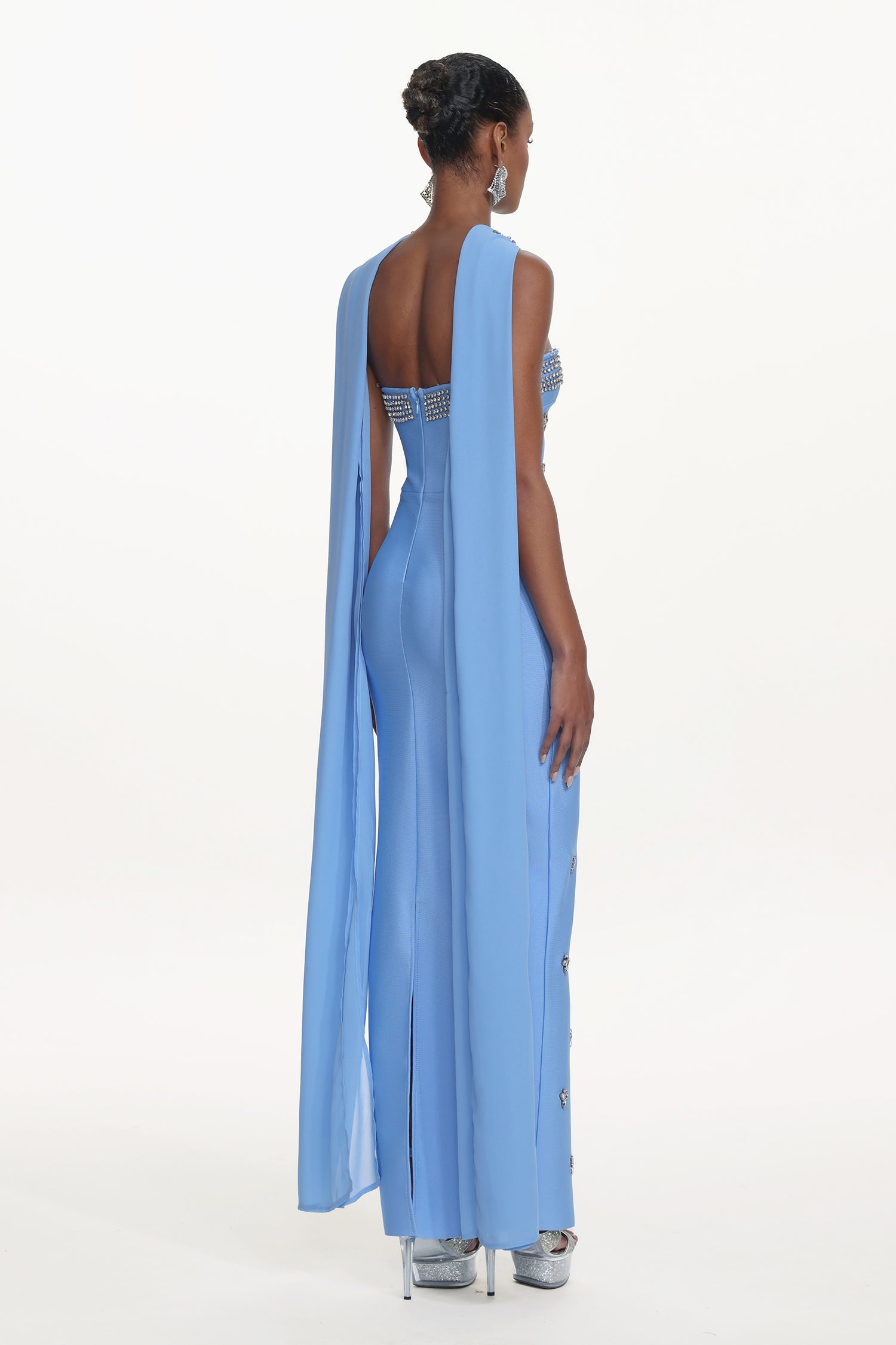 Marina Glamorous Contour Strapless Rhinestone Bandage Maxi Dress