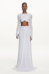 Elva Chic Contour Long Sleeve Ruched Crystal Top and Skirt Set