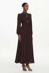 Rebecca Chic Contour Long Sleeve Ruched Lace Knit Maxi Dress