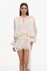 Dekia Long Sleeve Hollow Out Flounce Mini Dress