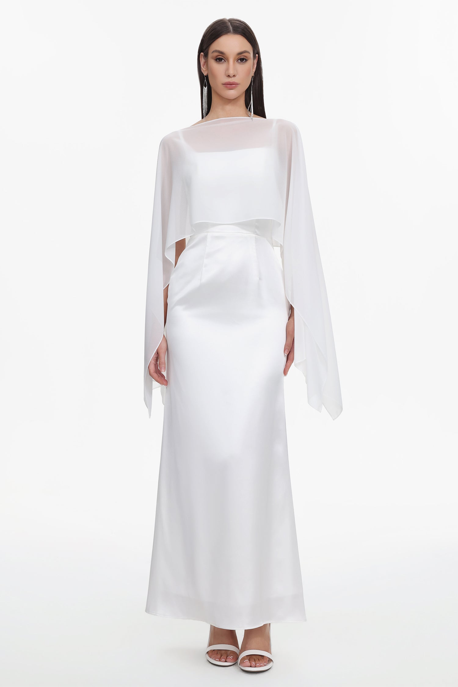 Sinai Elegant Flowy Sleeveless Chiffon Cape Maxi Dress