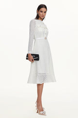 Deme Elegant Flowy Long Sleeve Rhinestone Woven Maxi Dress