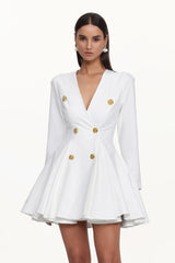 Klaria Elegant Cinched Long Sleeve Woven Blazer Dress