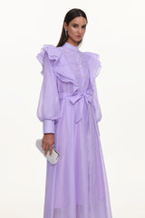 Hattie Resort Flowy Puff Sleeve Ruffle Woven Maxi Dress