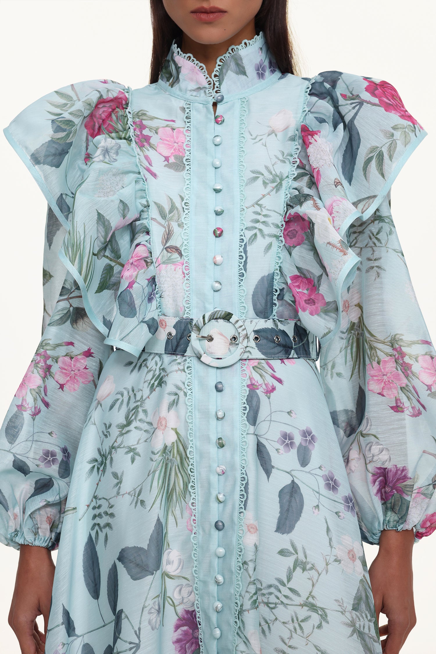 Emberson Resort Flowy Long Sleeve Floral Print Ruffle Woven Maxi Dress
