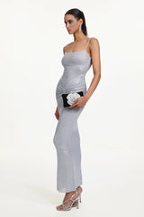 Rcia Chic Contour Sleeveless Ruched Crystal Maxi Dress