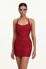 Nlia Romantic Contour Halter Sleeveless Crystal Mini Dress