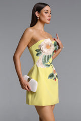 Doris Elegant Tailored Strapless Floral Embroidered Mini Dress