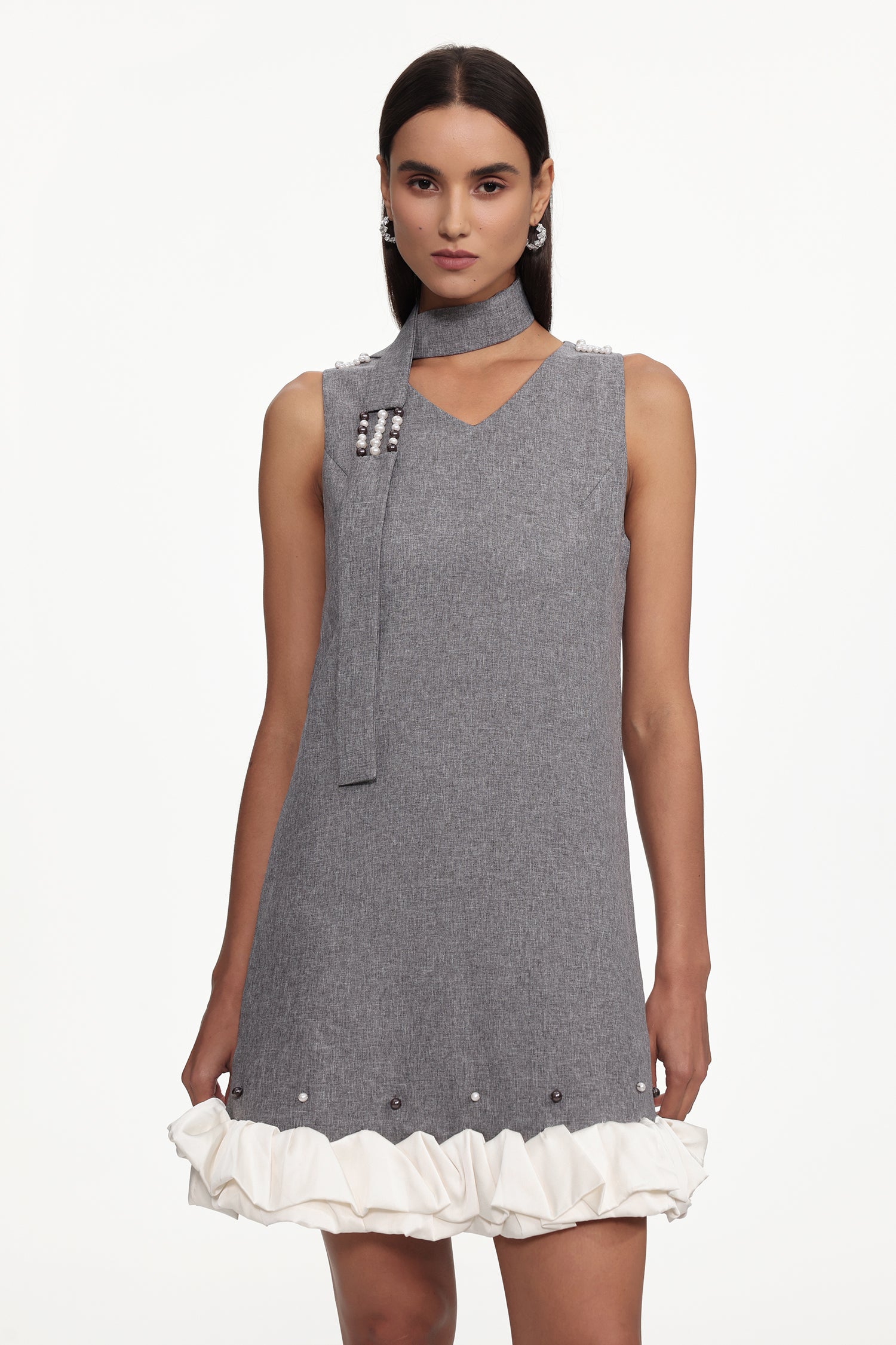 Goldi Chic Tailored V Neck Sleeveless Woven Mini Dress