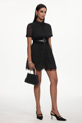 Iriana Chic Tailored Short Sleeve Polka Dot Chiffon Mini Dress