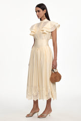 Mafalda Resort Flowy Short Sleeve Ruffle Woven Top and Skirt Set