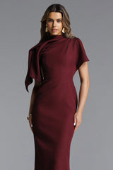 Ferean Elegant Tailored Short Sleeve Asymmetric Drape Maxi Dress