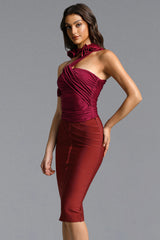 Vara Classic Contour Stripe Bandage Red Midi Skirt