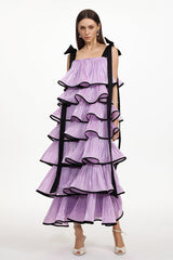 Uareni Resort Flowy Bow Strap Pleated Organza Maxi Dress