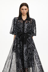 Vakana Resort Flowy Puff Sleeve Floral Woven Maxi Dress