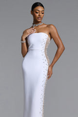 Milena Elegant Contour Strapless Pearl Rhinestone Bandage Maxi Dress