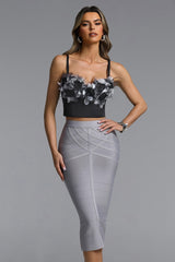 Vara Classic Contour Stripe Bandage Gray Midi Skirt