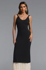 Elosie Classic Contour V Neck Contrast Lace Knit Maxi Dress