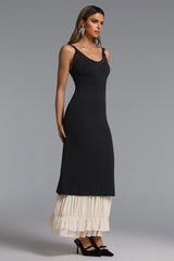 Elosie Classic Contour V Neck Contrast Lace Knit Maxi Dress