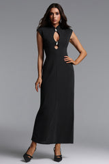 Josefina Chic Contour Sleeveless Cut Out Metal Button Maxi Dress