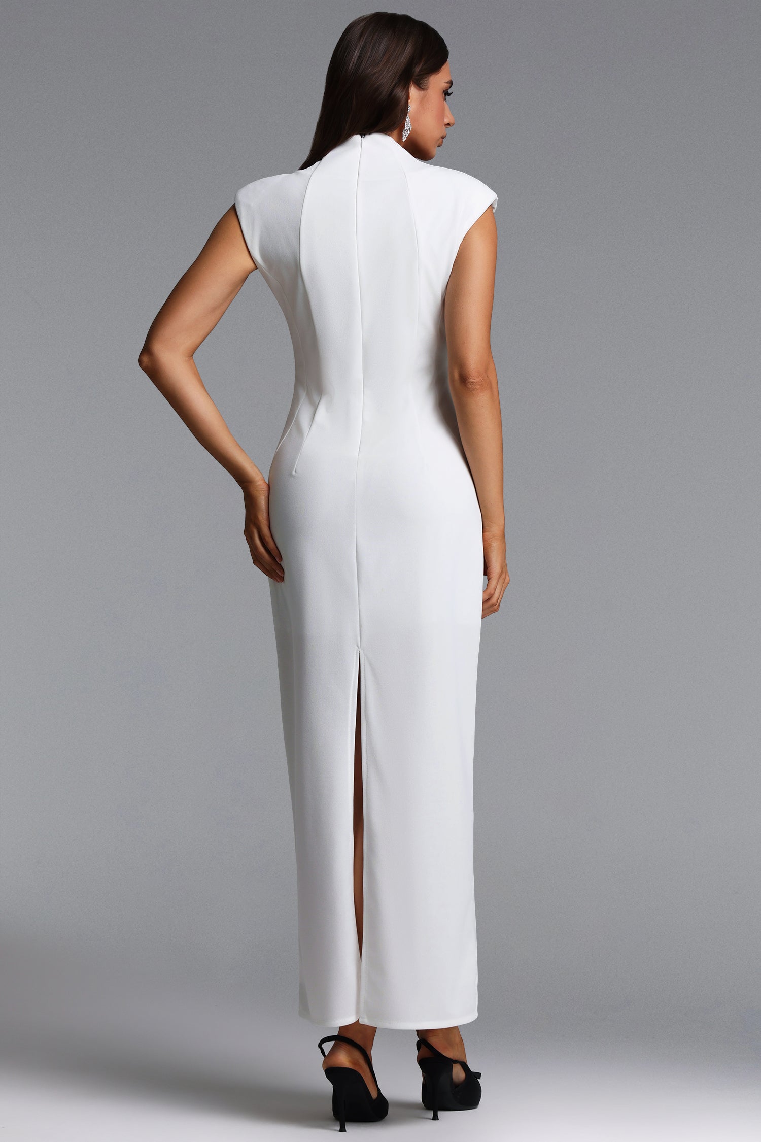 Josefina Chic Contour Sleeveless Cut Out Metal Button Maxi Dress
