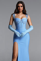 Nellie Glamorous Contour Rhinestone High Slit Bandage Maxi Dress