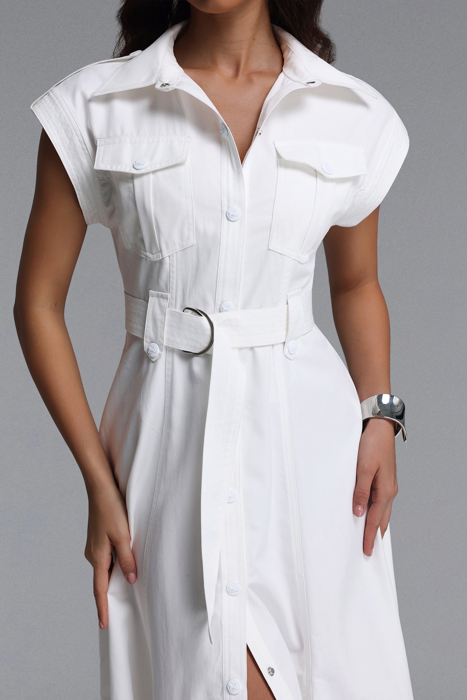 Siayh Elegant Tailored Sleeveless Woven Maxi Dress