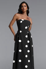 Marley Elegant Tailored Sleeveless Polka Dot Woven Maxi Dress