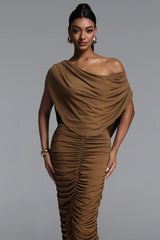 Nahla Chic Contour Cowl Neck Ruched Maxi Dress