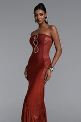 Roche Chic Contour Strapless Cut Out Ruffle Maxi Dress