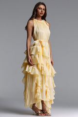 Dazie Resort Flowy Sleeveless Ruffle Organza Maxi Dress