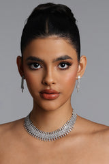 Gerasa Rhinestone Fringe Necklace Earrings Set